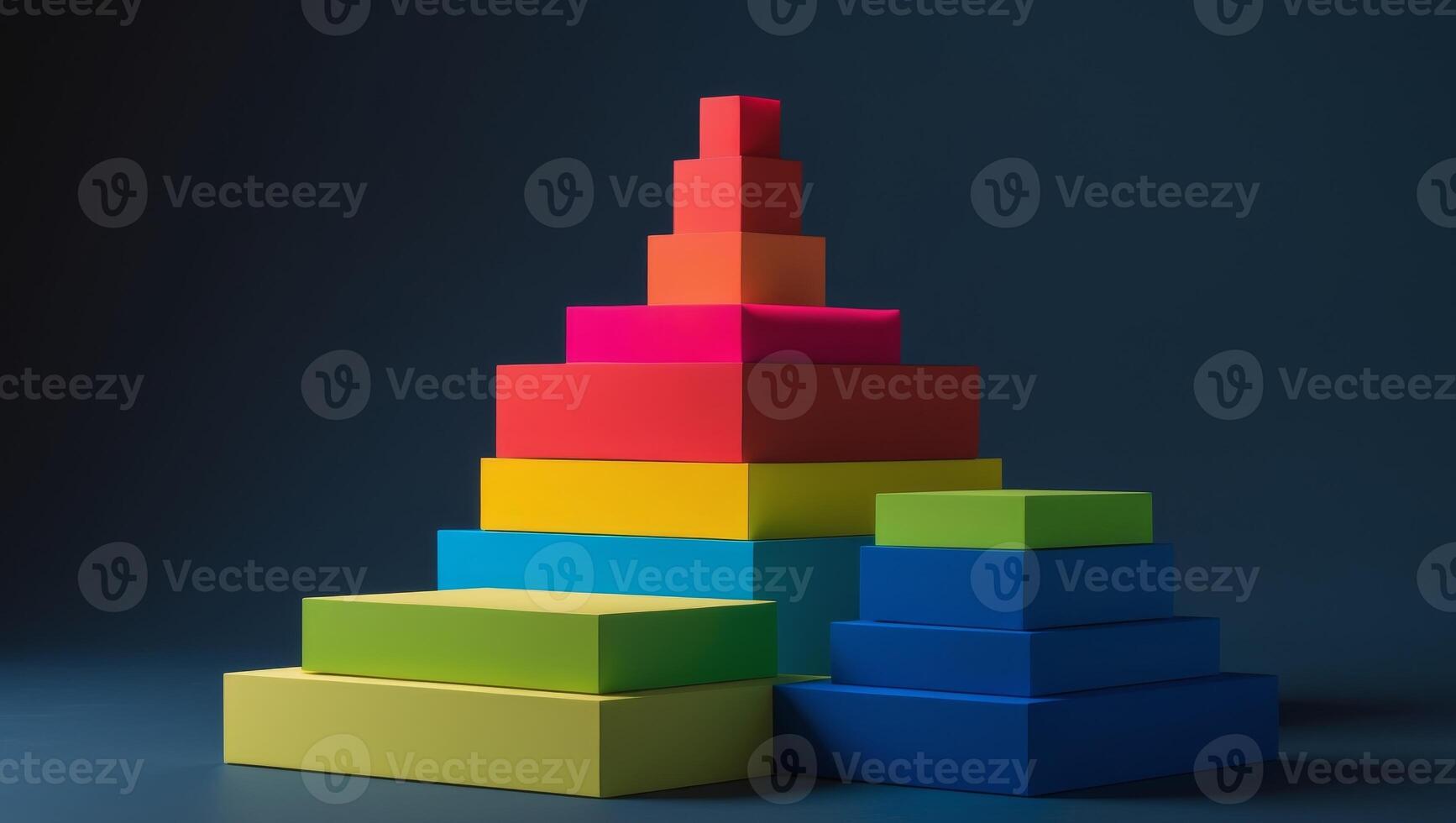 Stack of colorful squares on a dark gradient background. photo