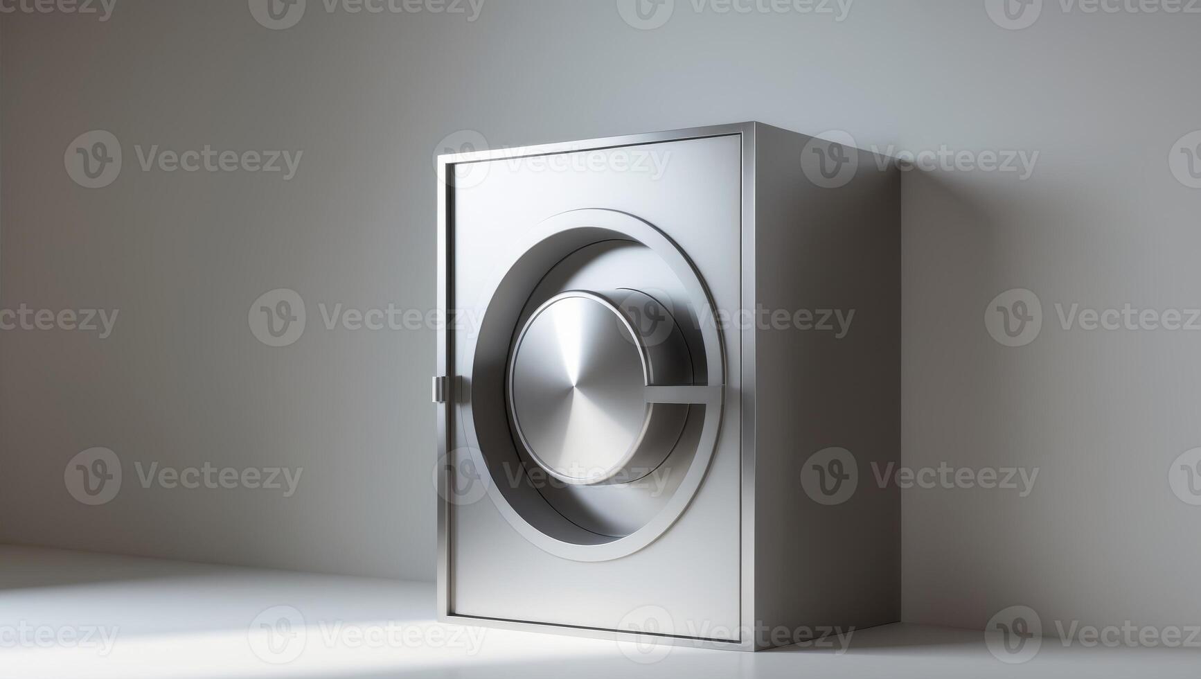 Shiny vault door representing security finance concept on a neutral backdrop with spotlight focus photo