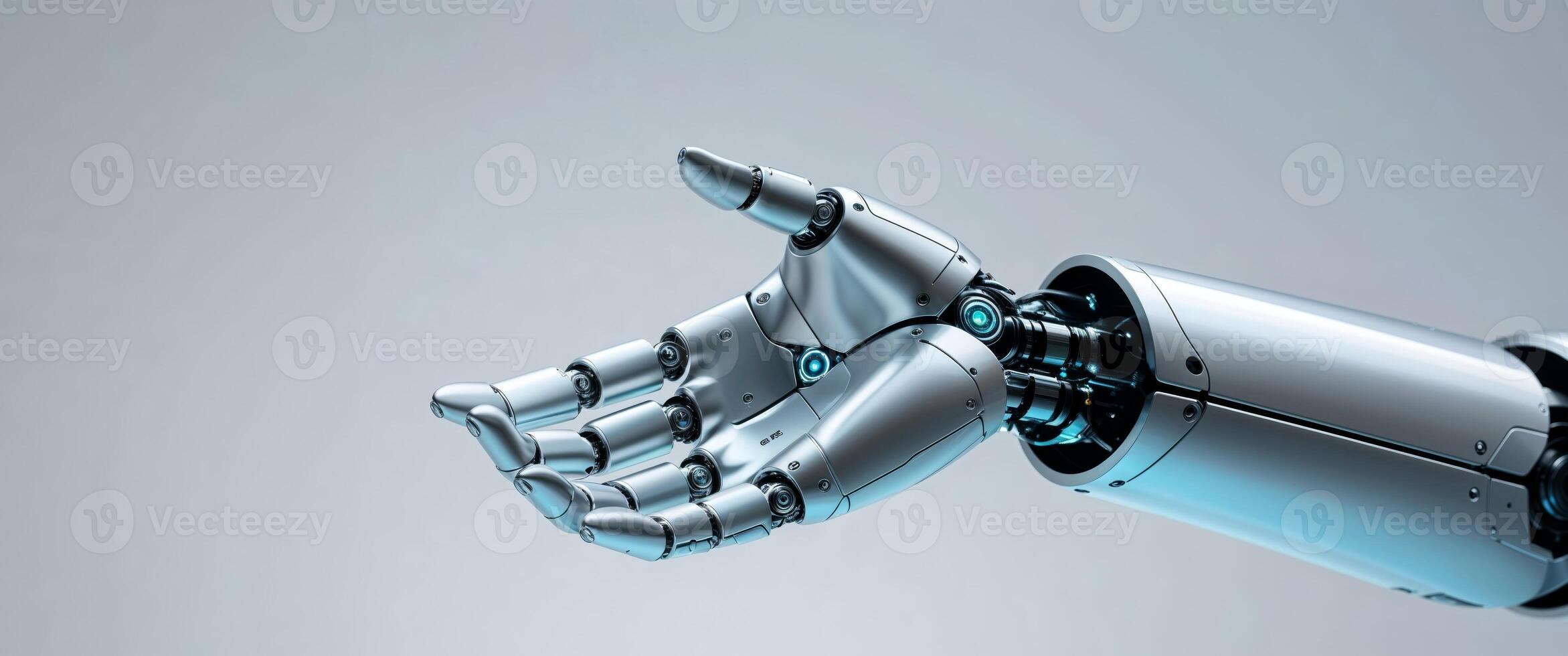 Futuristic robotic hand in outstretched gesture photo