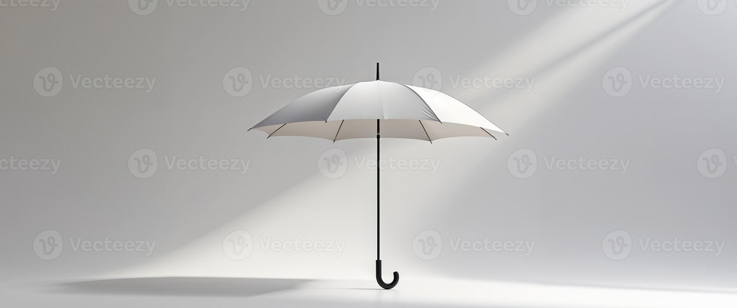 An umbrella is shown in a white room photo