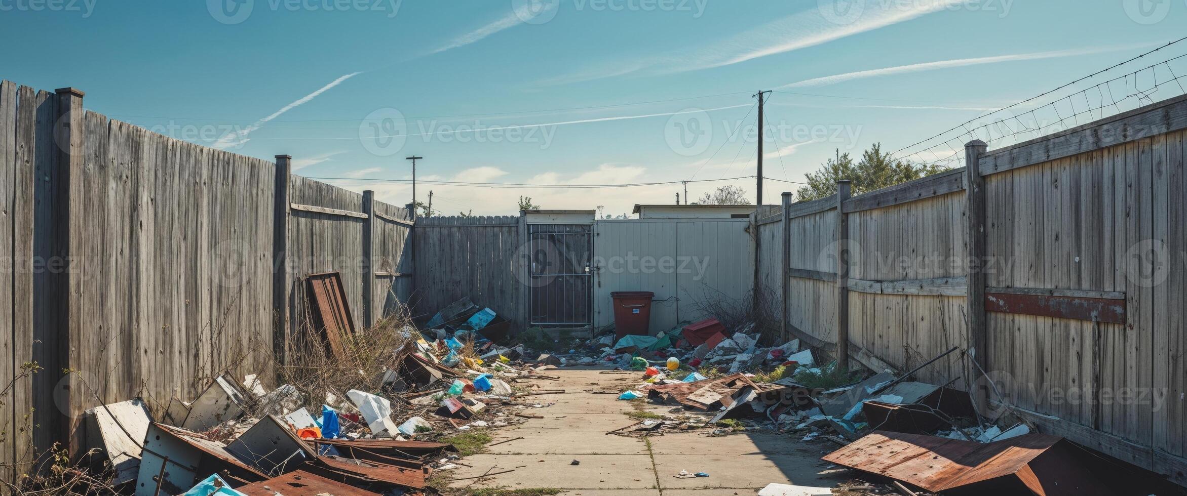 Garbage and trash in a backyard photo