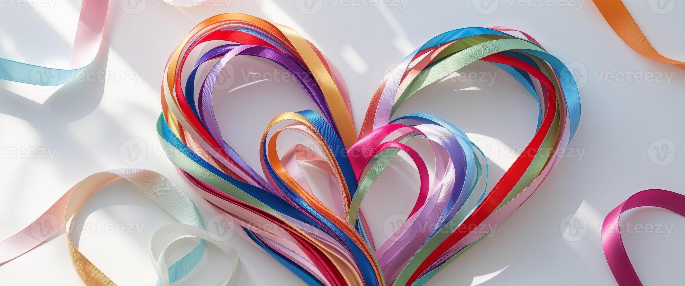 Ribbons in the shape of a heart on a white background photo