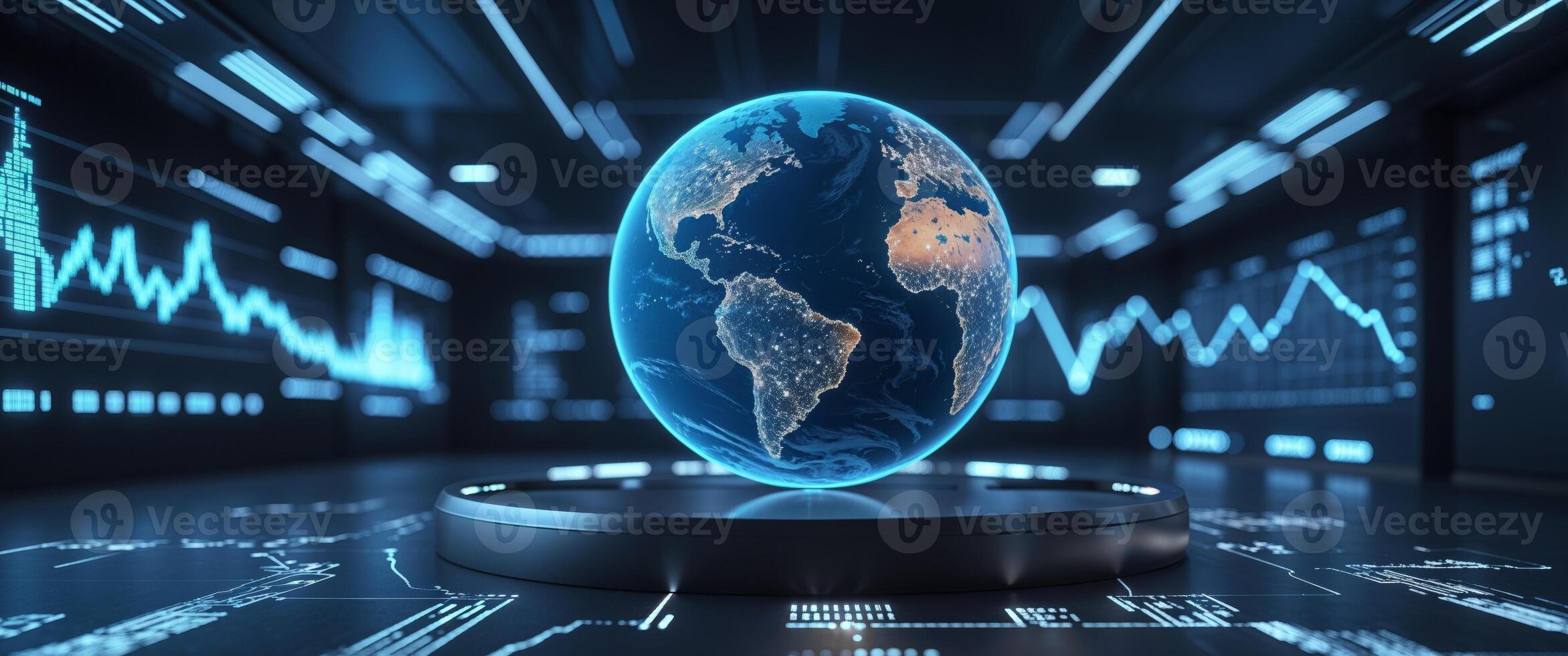 The world is on the screen of a computer with a graph photo