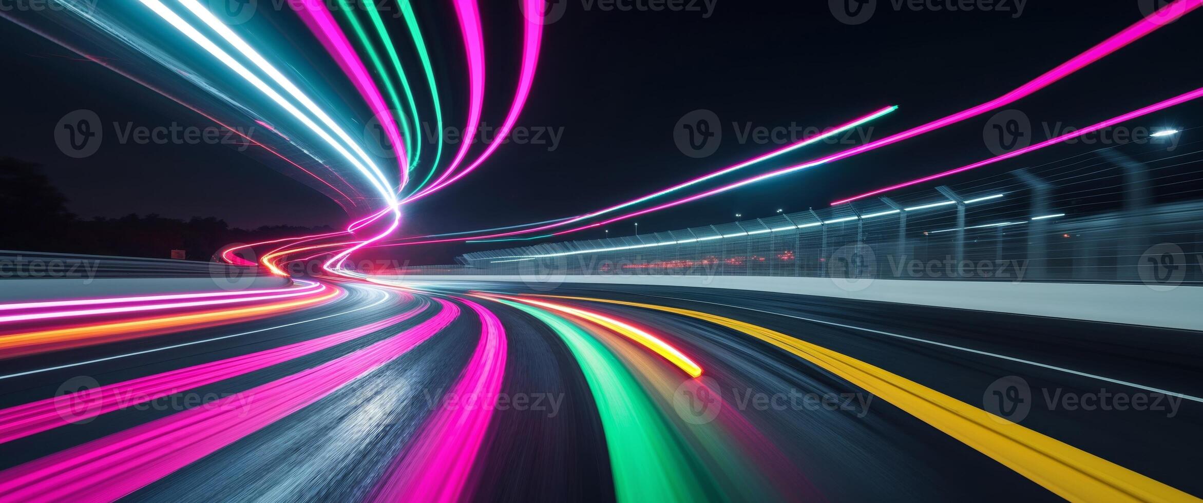 Light trails on the highway at night photo