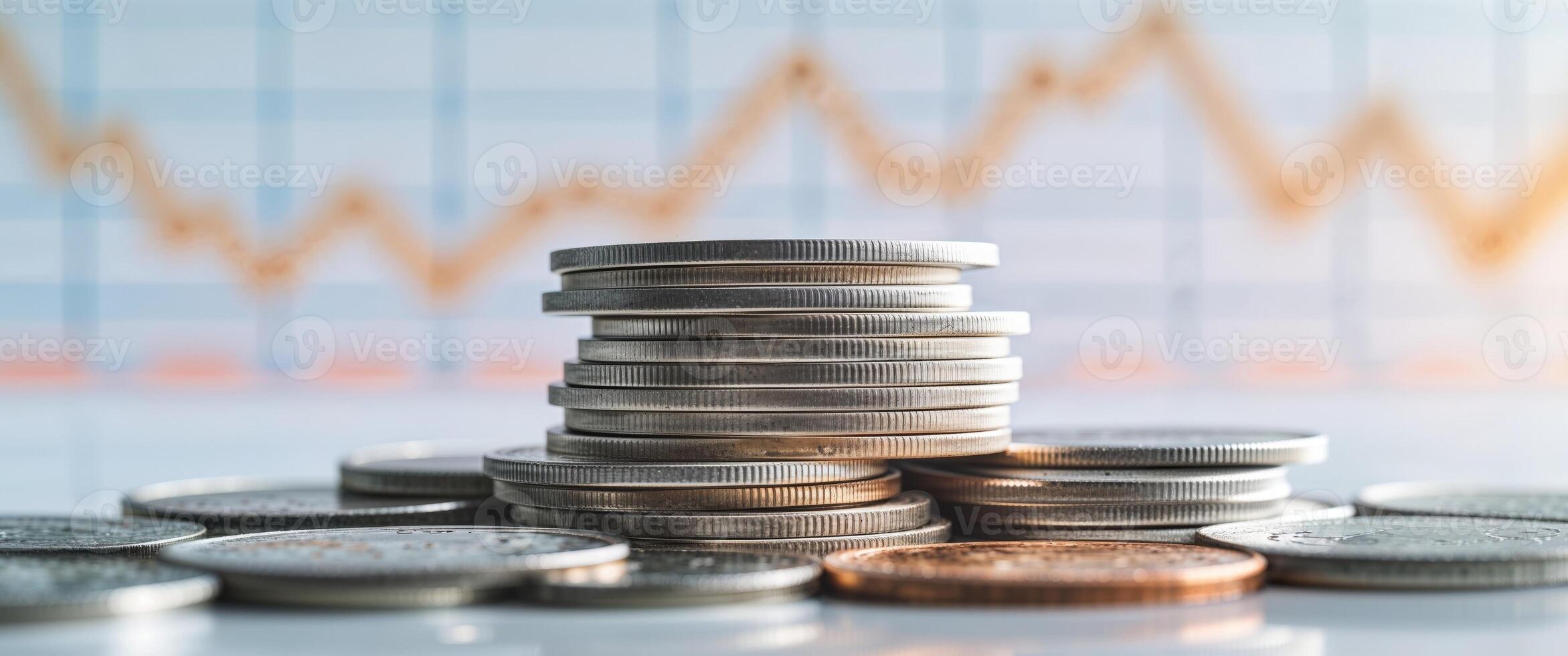 Coins and graphs on a table photo