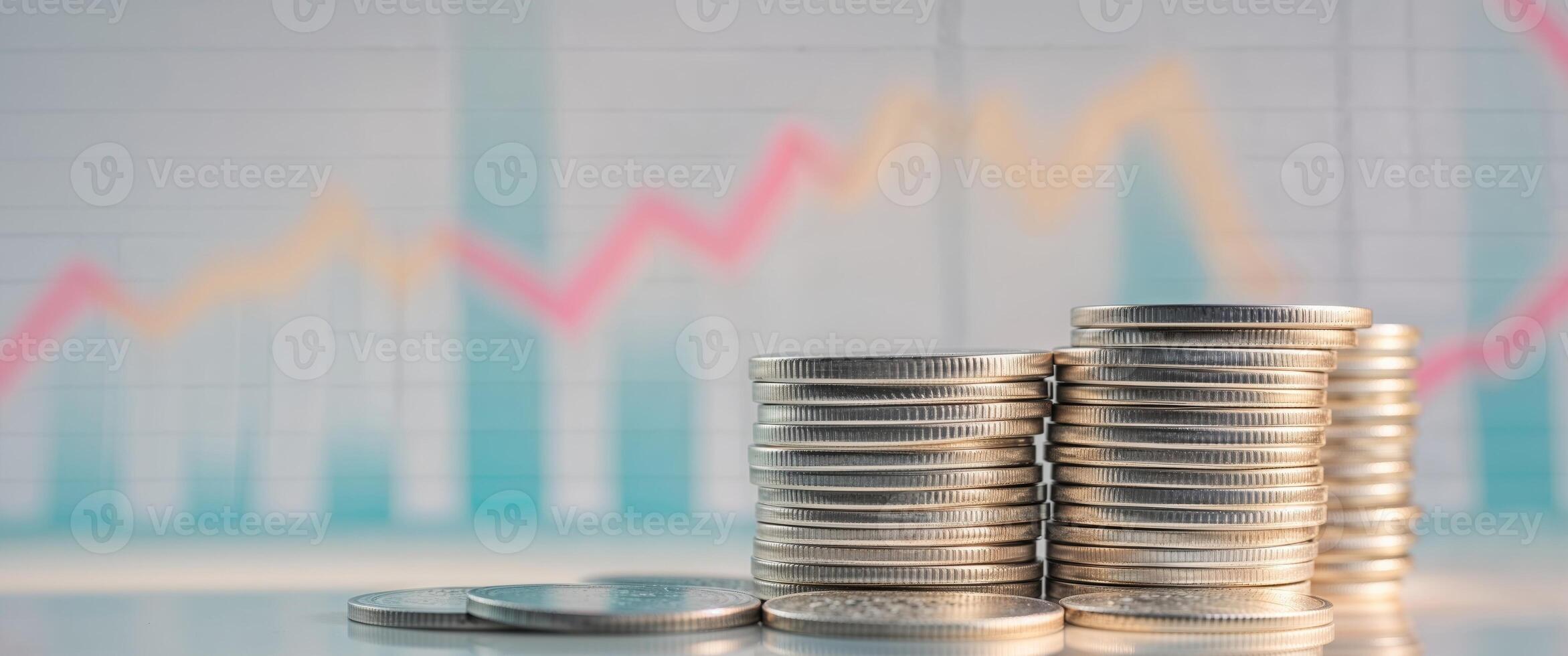 Coins and graphs on a table photo
