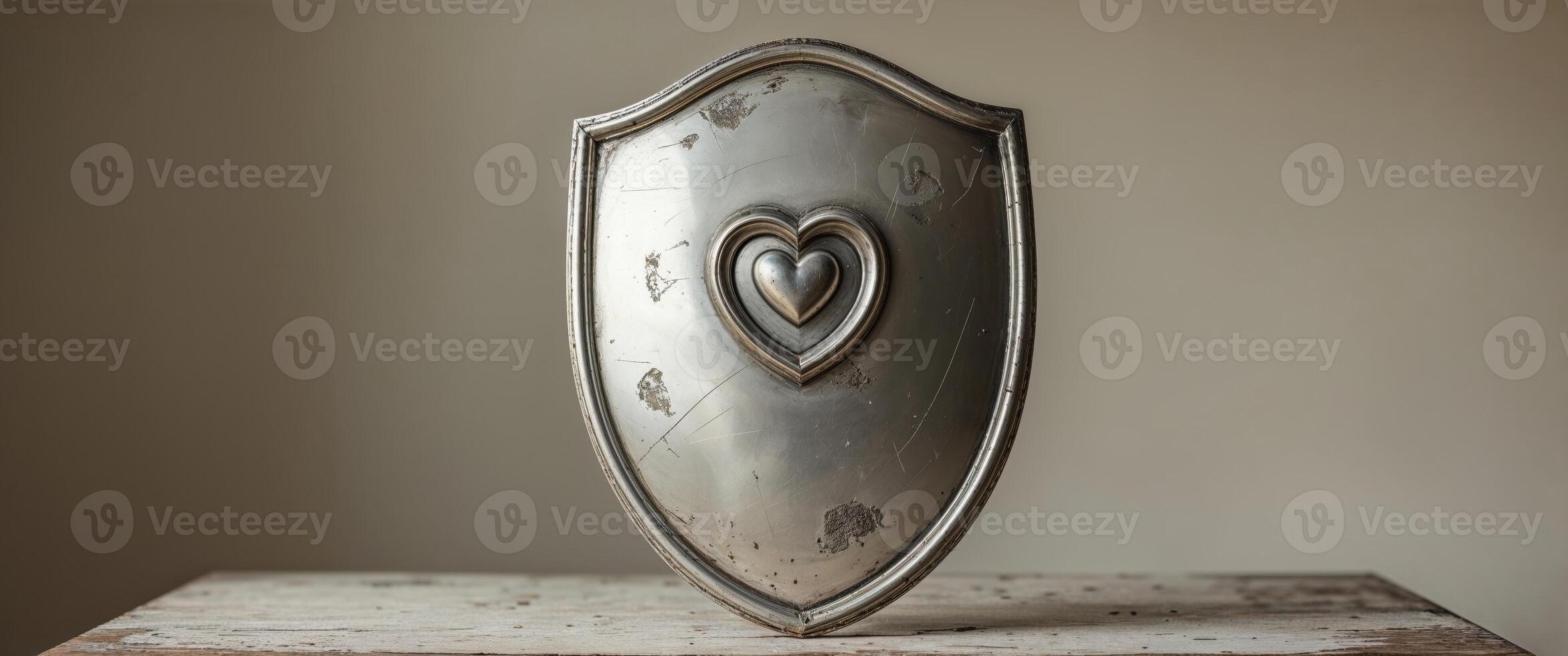 A silver shield with a heart on it photo