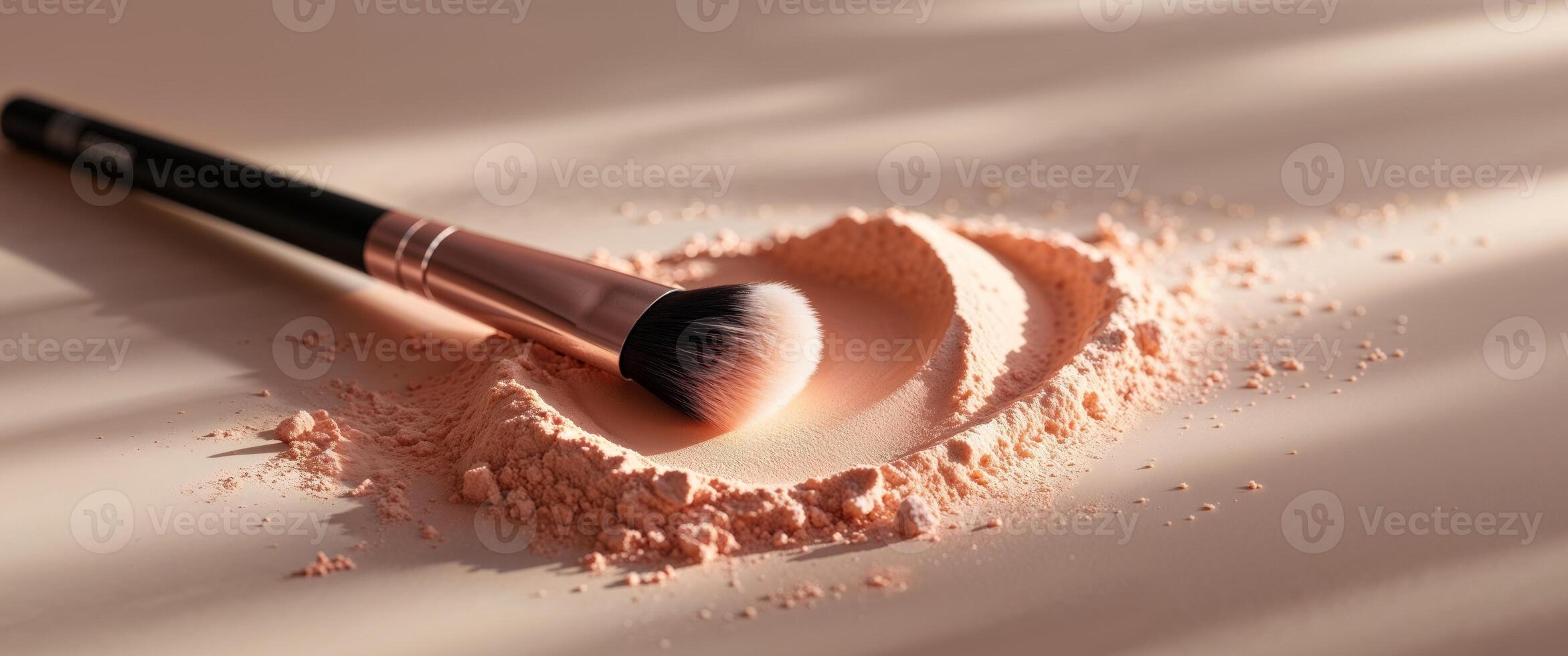 A makeup brush is sitting on top of a powder photo