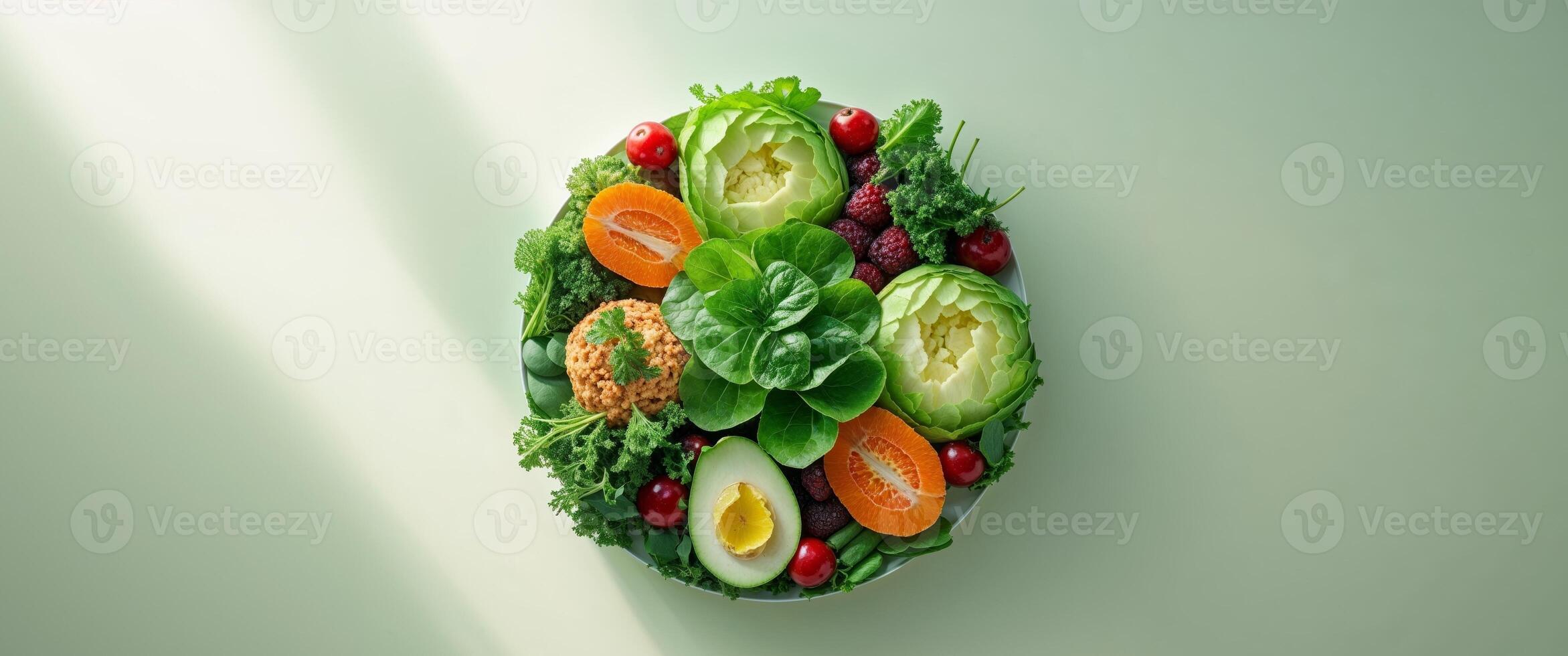 A plate with vegetables and eggs on it photo