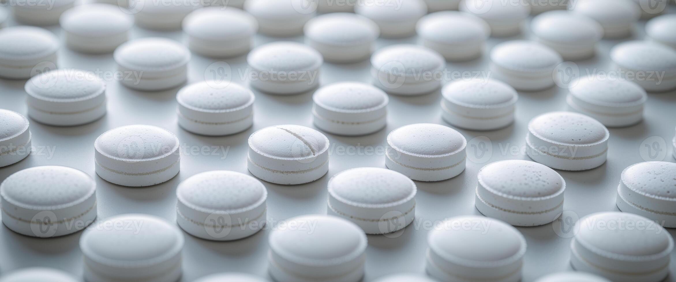 Circular white salt tablets for water softening in appliances preventing limescale buildup Overhead view Empty space photo