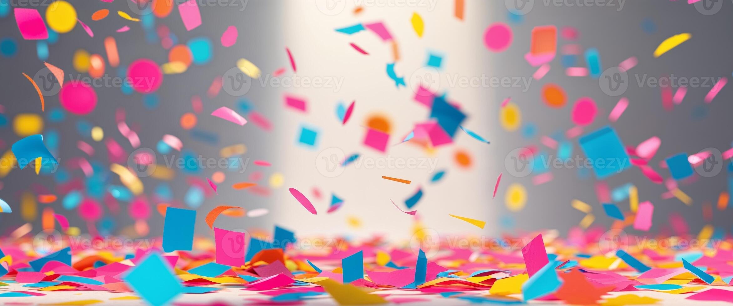 Confetti falling from the ceiling in a bright room photo