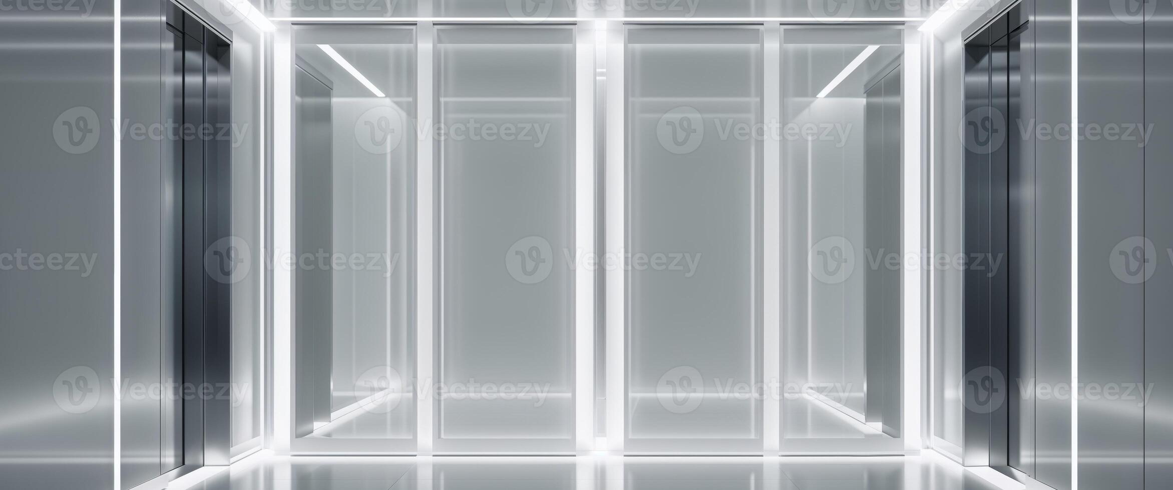 Mockup of two vertical poster frames displayed in an elevator. photo