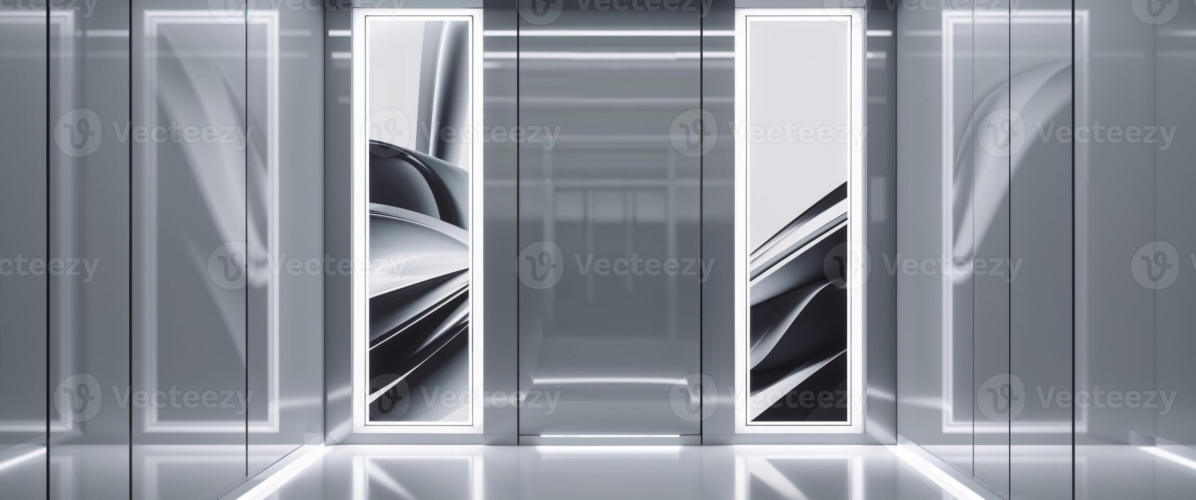 Mockup of two vertical poster frames displayed in an elevator photo