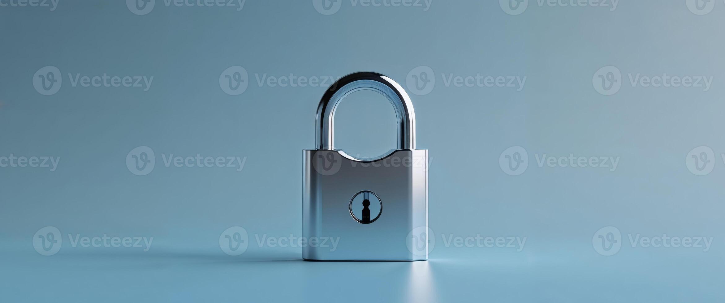 Digital Security Concept with Padlock on Soft Blue Background. photo
