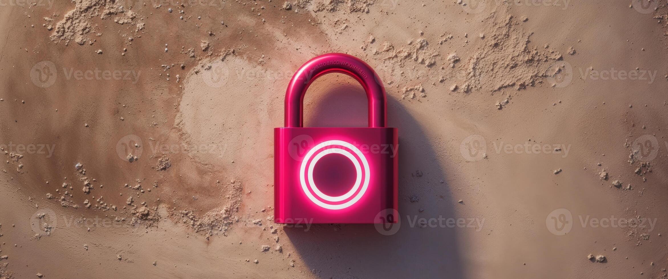 Red Glowing Padlock with Circle on Textured Background for Security photo