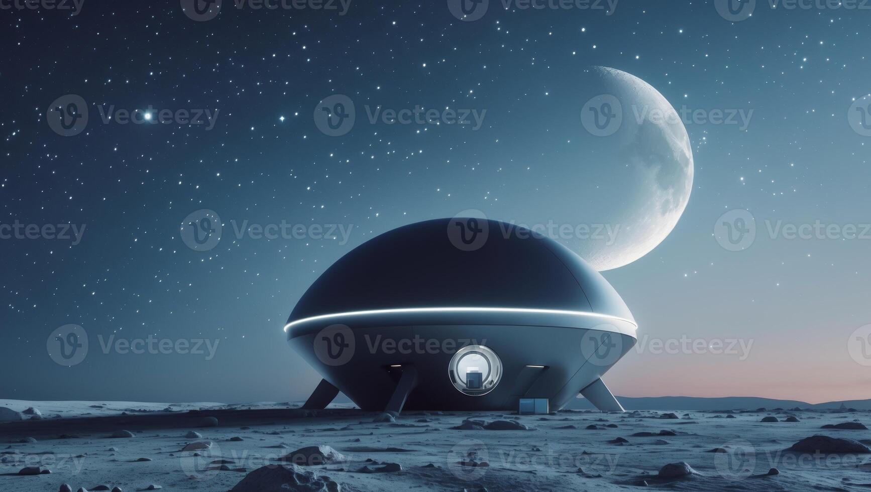 An alien house on the moon with a moon in the background photo