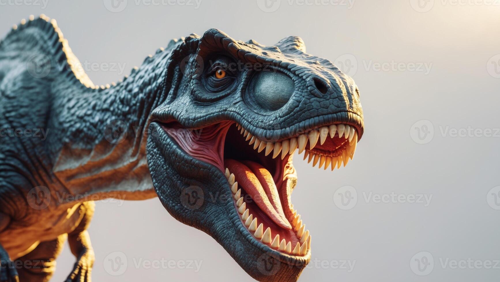 closeup of the angry prehistoric carnivorous tyrannosaurus face. photo