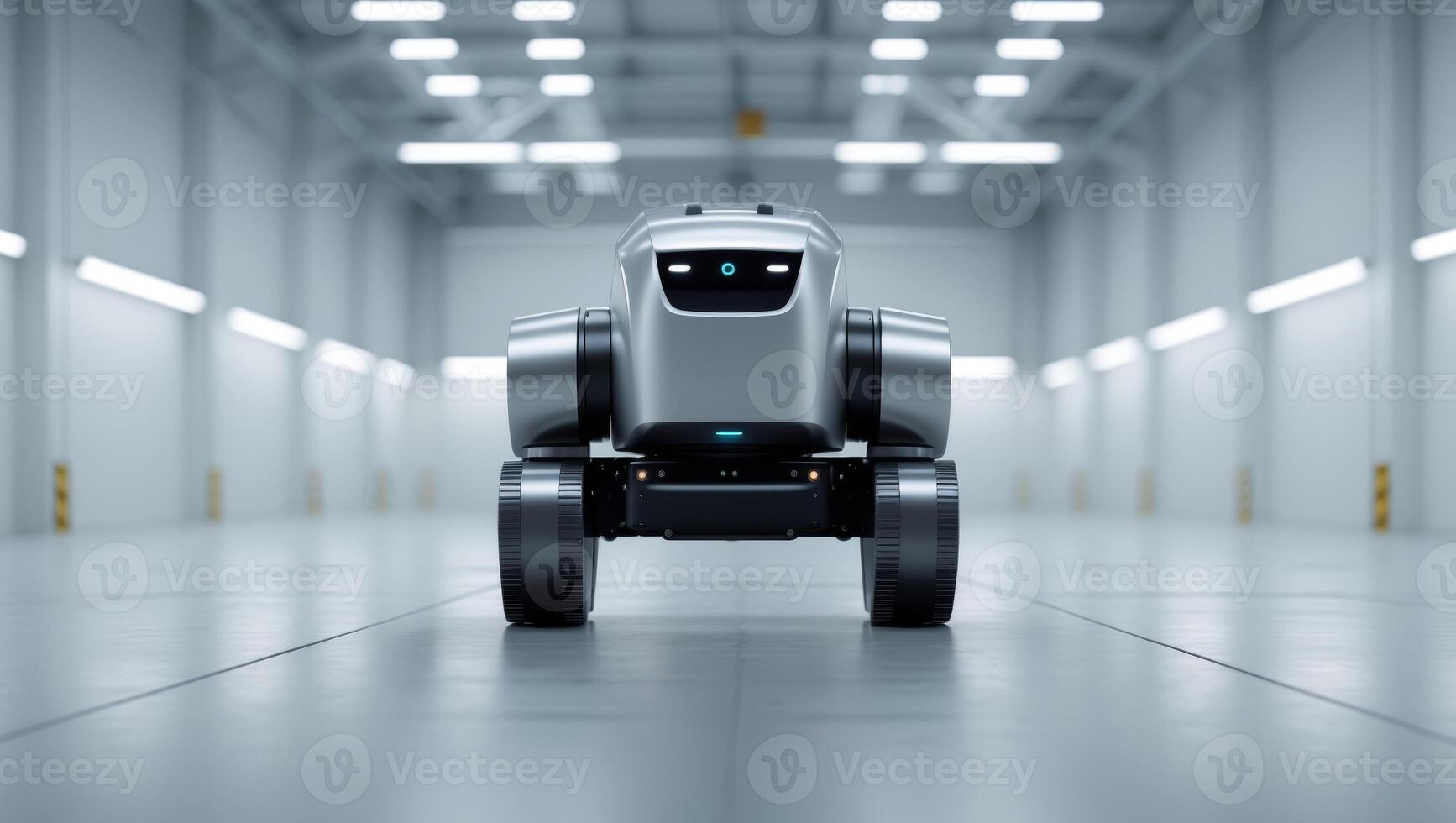 Advanced Warehouse Robot in Wide Angle View with Bright Lighting. photo