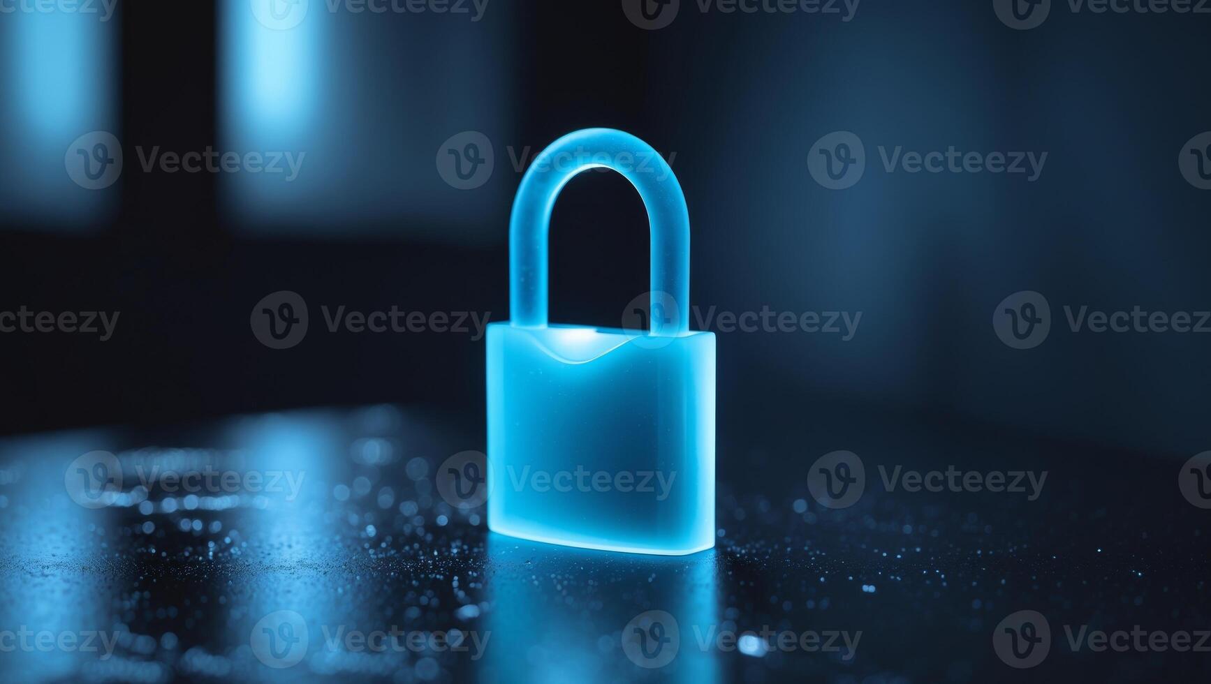 A blue padlock on a table photo