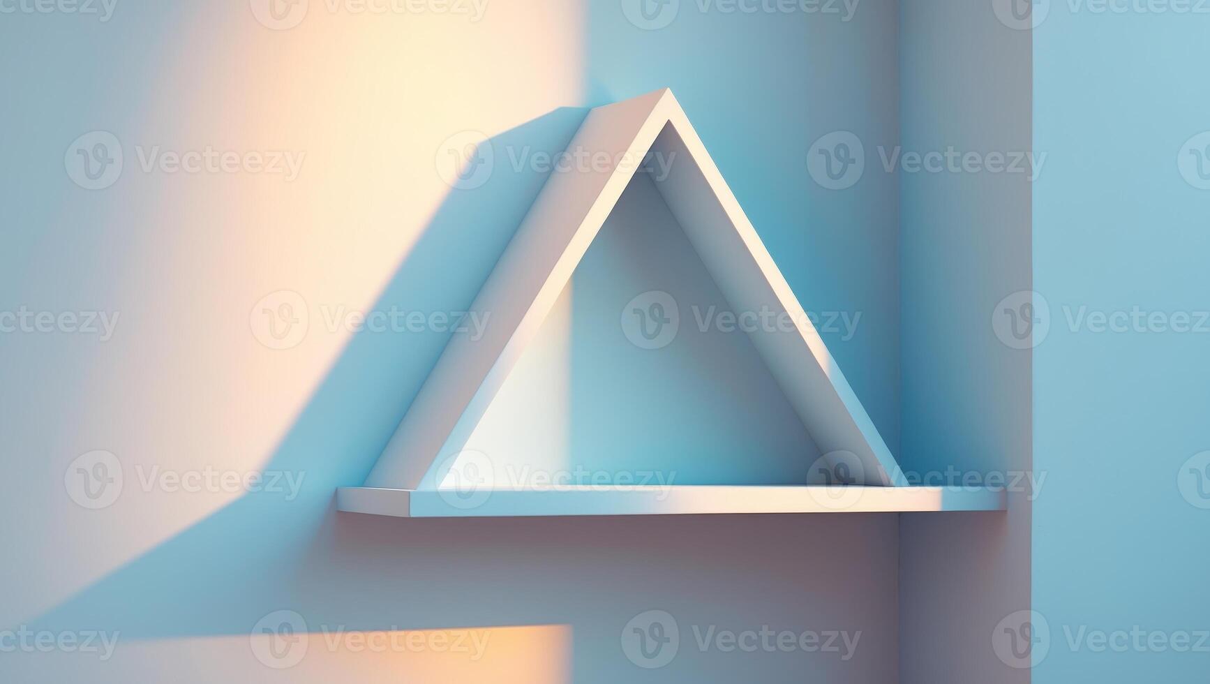 A triangle shaped shelf on a wall photo