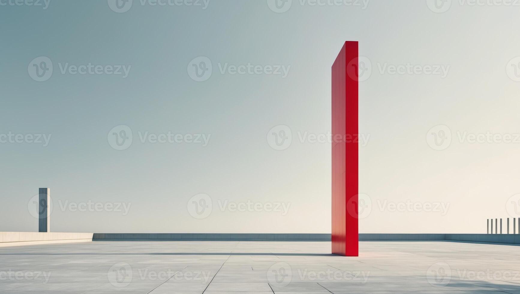 A red pole stands in the middle of a concrete floor photo