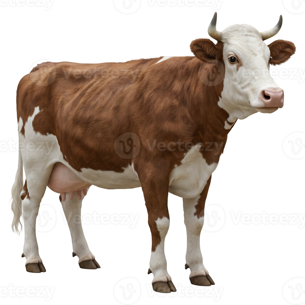 Full Body Image of Horned Cow on Clear Background png