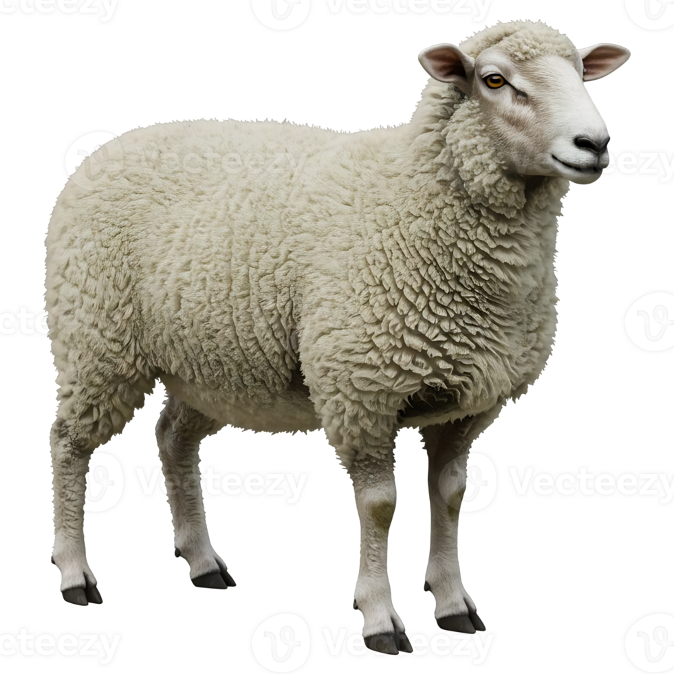 Fluffy White Sheep Standing Calmly on Transparent Background Isolated png