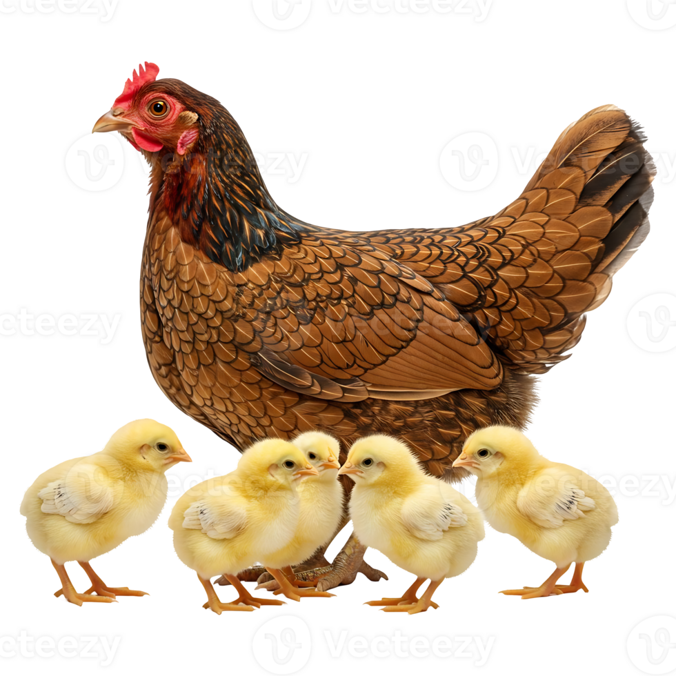 Studio Shot of a Hen with Baby Chicks Together Image png