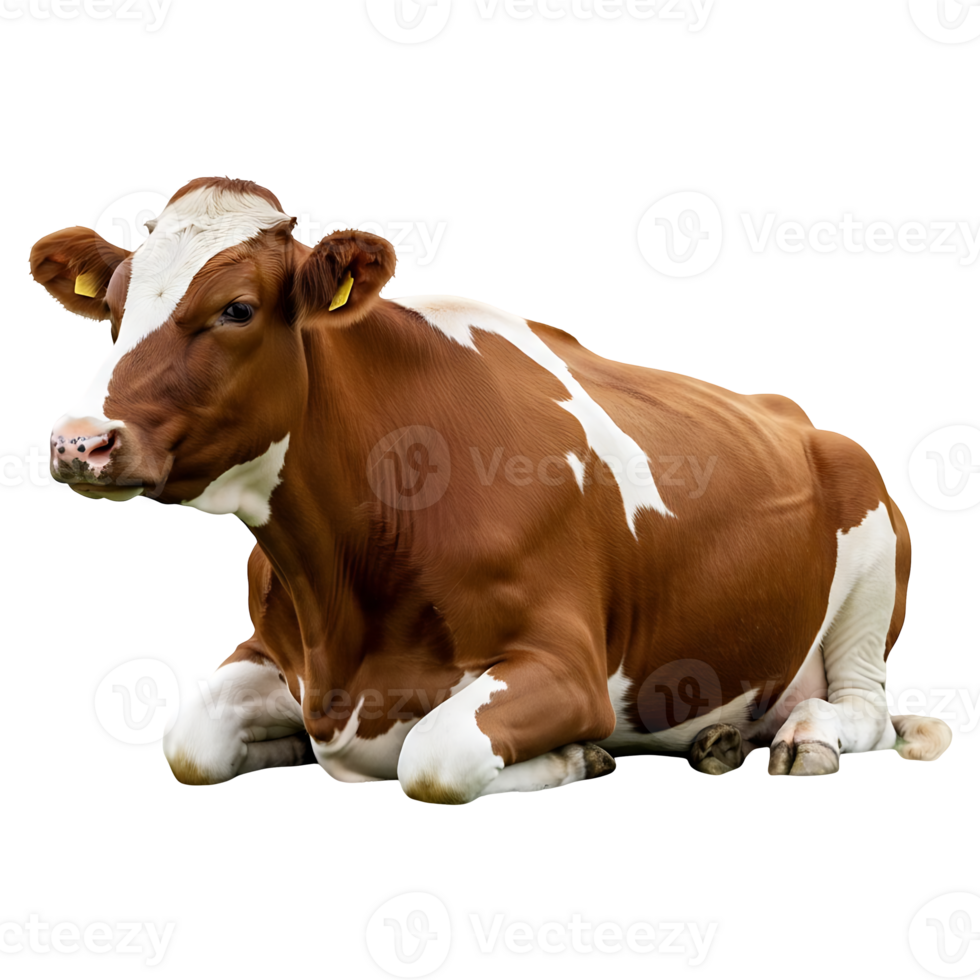 Resting Brown Cow With White Patches png