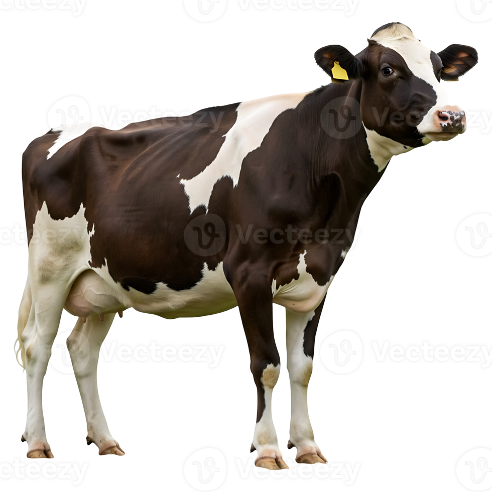 Brown and white dairy cow standing png