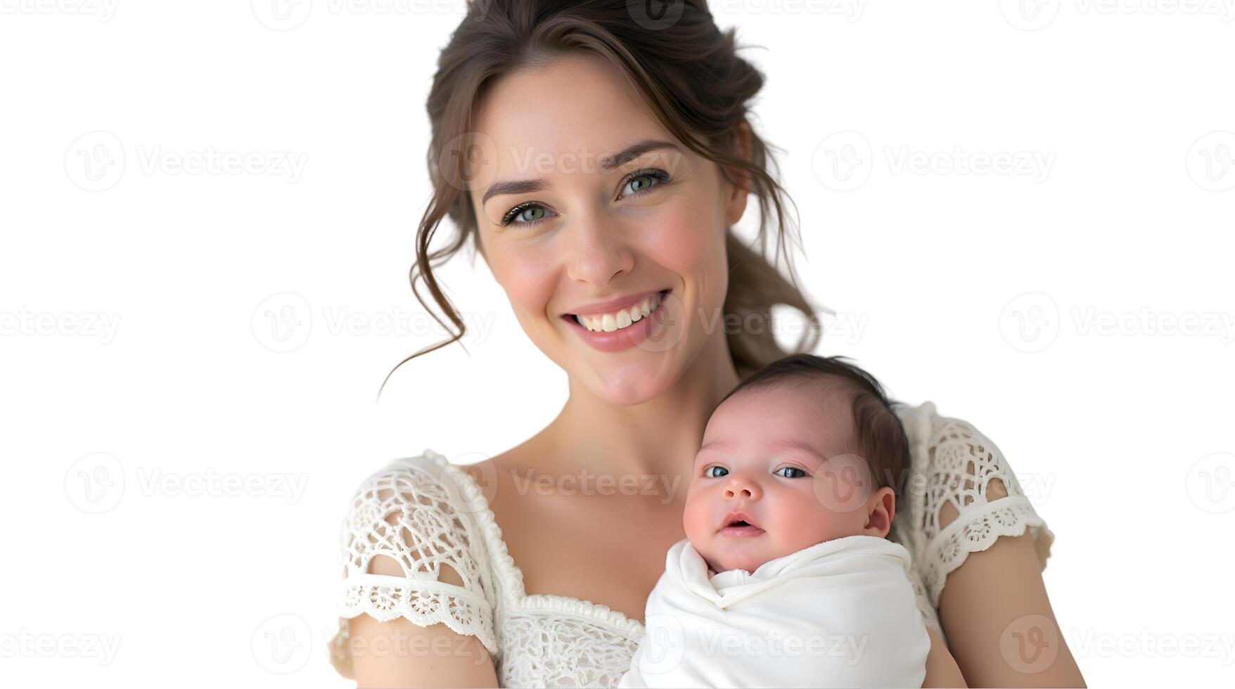 A woman holding a baby in her arms photo