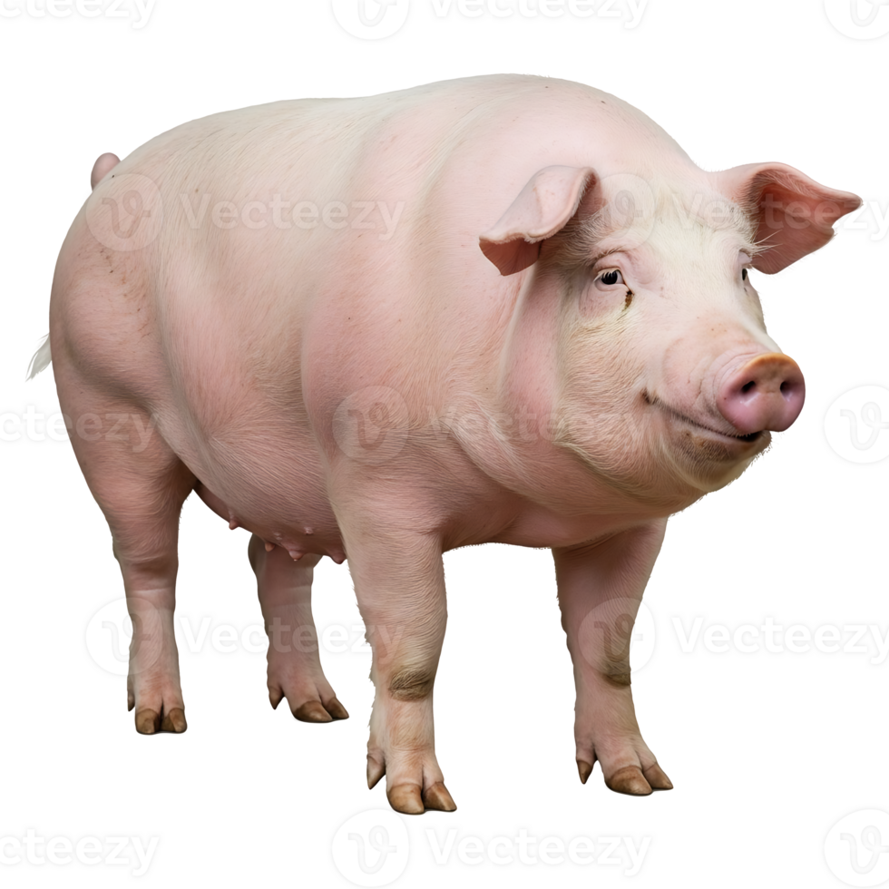 Smiling Pink Pig Standing Isolated png