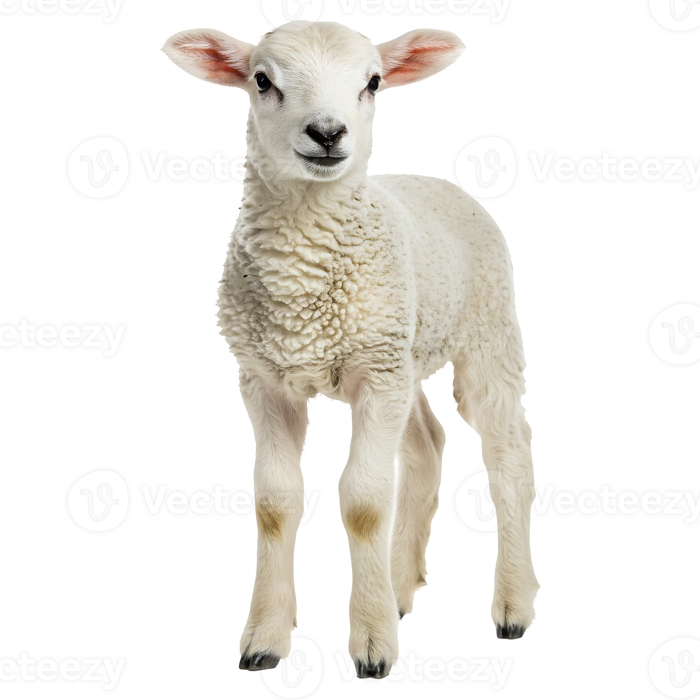 White Lamb Standing Calmly on Transparent Background Isolated png