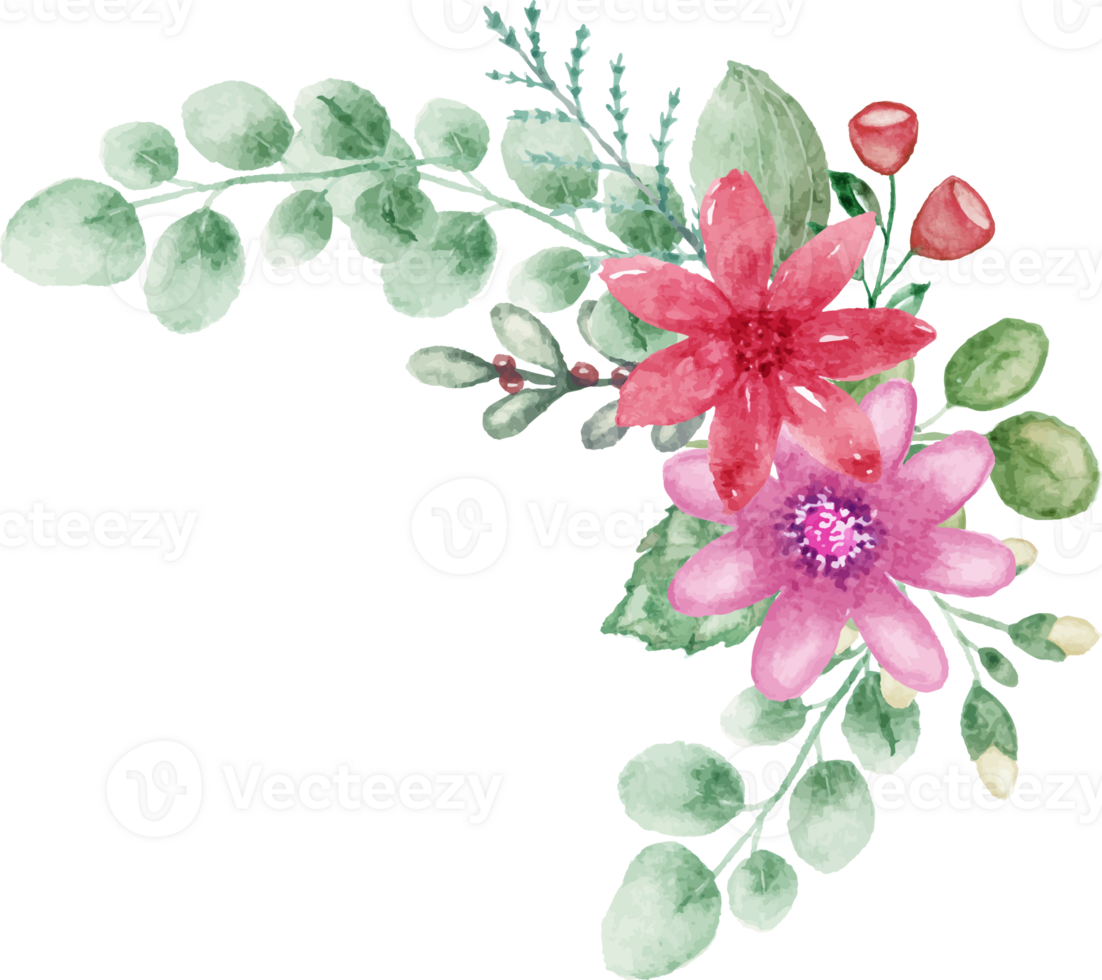 watercolor spring flowers and leaves on a transparent background png