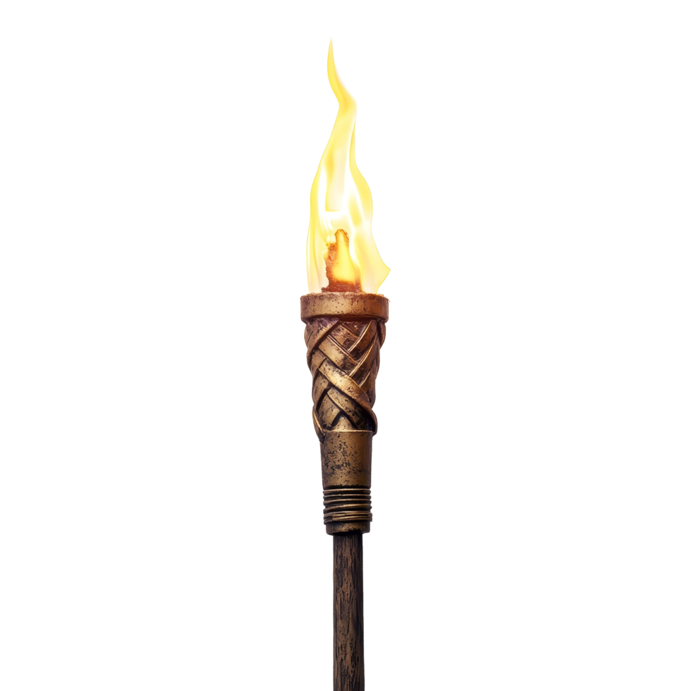 Bright Flame Torch with Wooden Handle and Vintage Design png