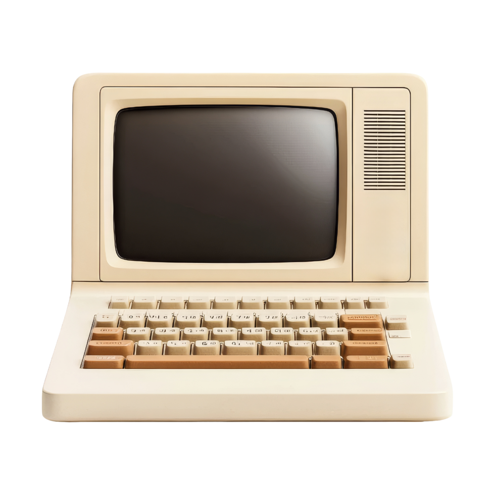 Classic Vintage Computer with Keyboard and Monitor Display png