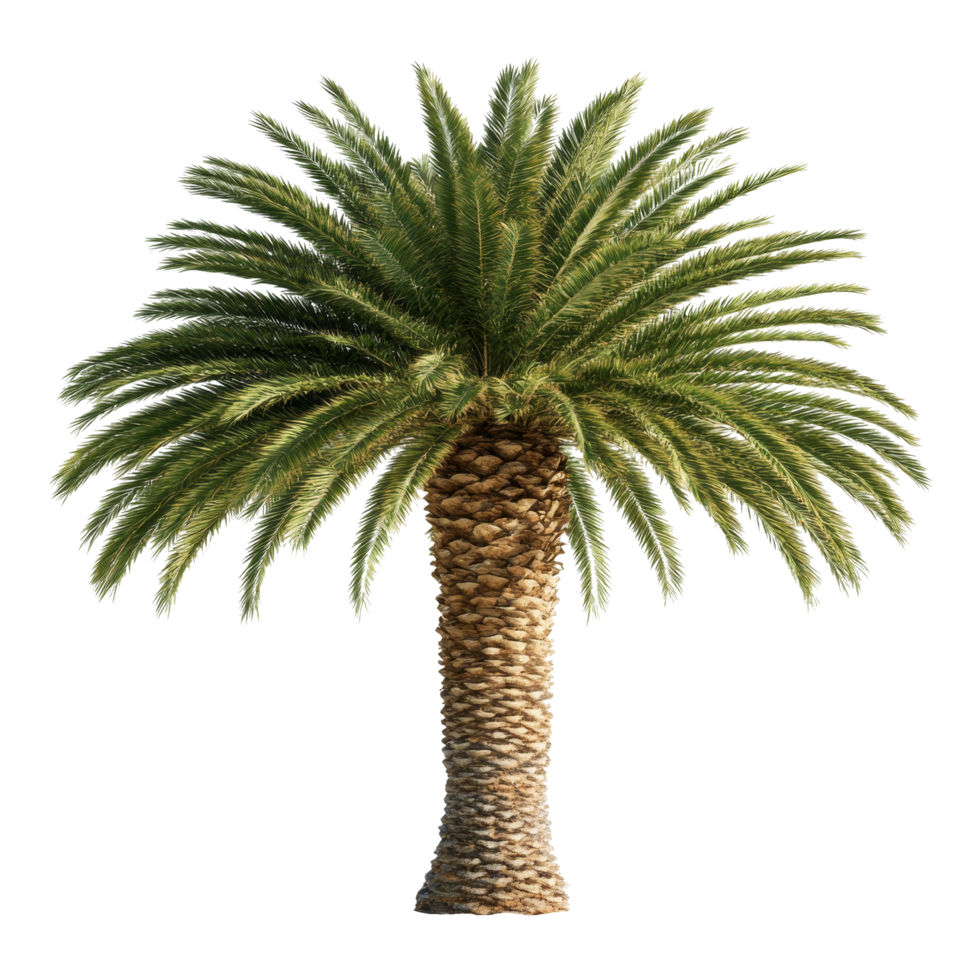 Lush Green Palm Tree with Fan-Shaped Fronds in Isolated Background png