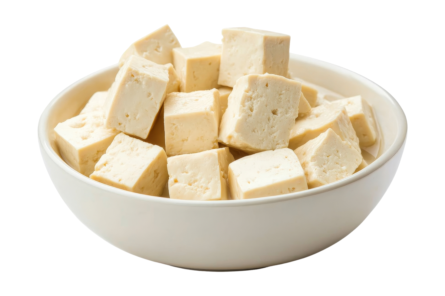 Fresh Cubes of Silken Tofu in a Round White Bowl png