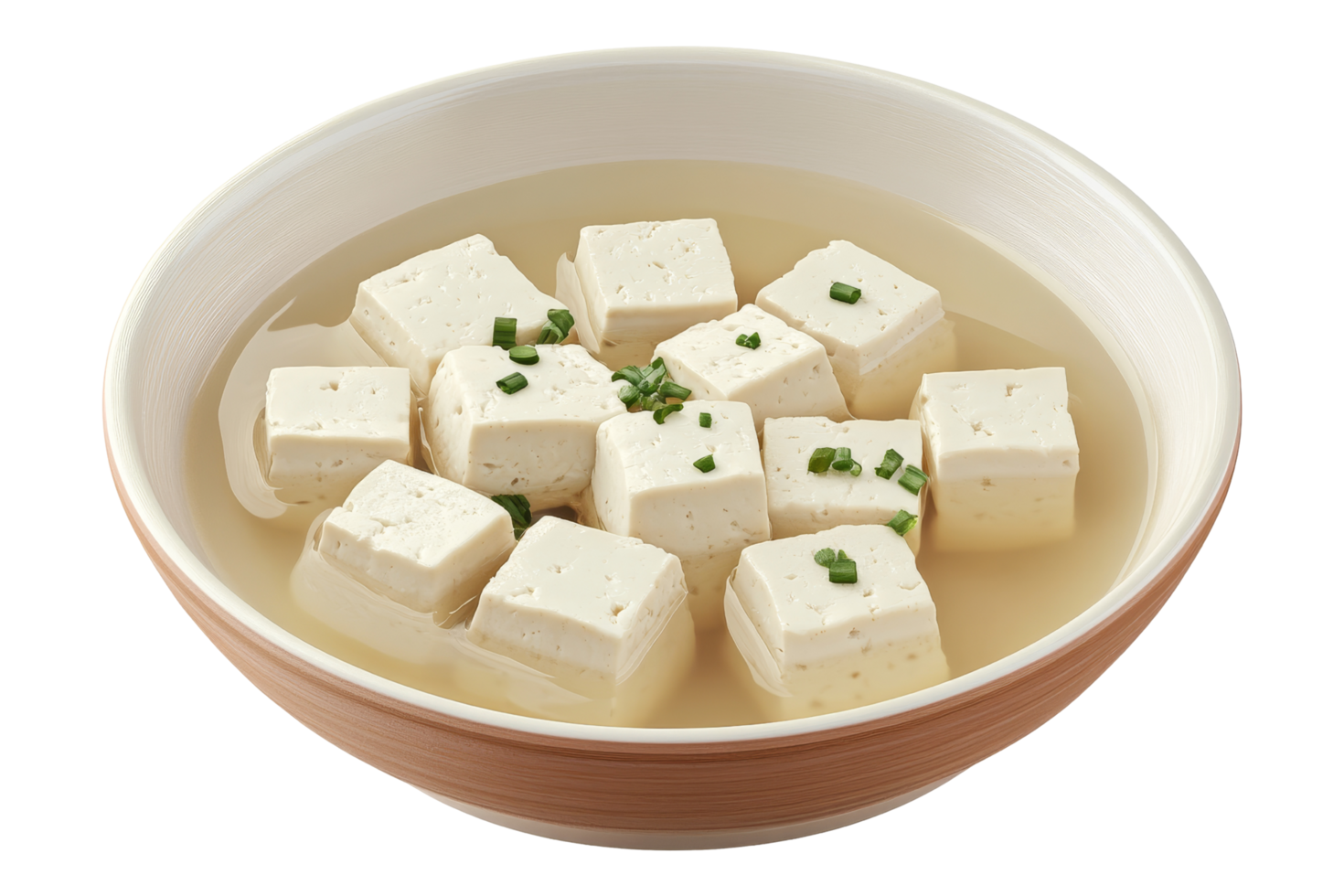 Soft Tofu Cubes in Light Broth with Chopped Green Onions png