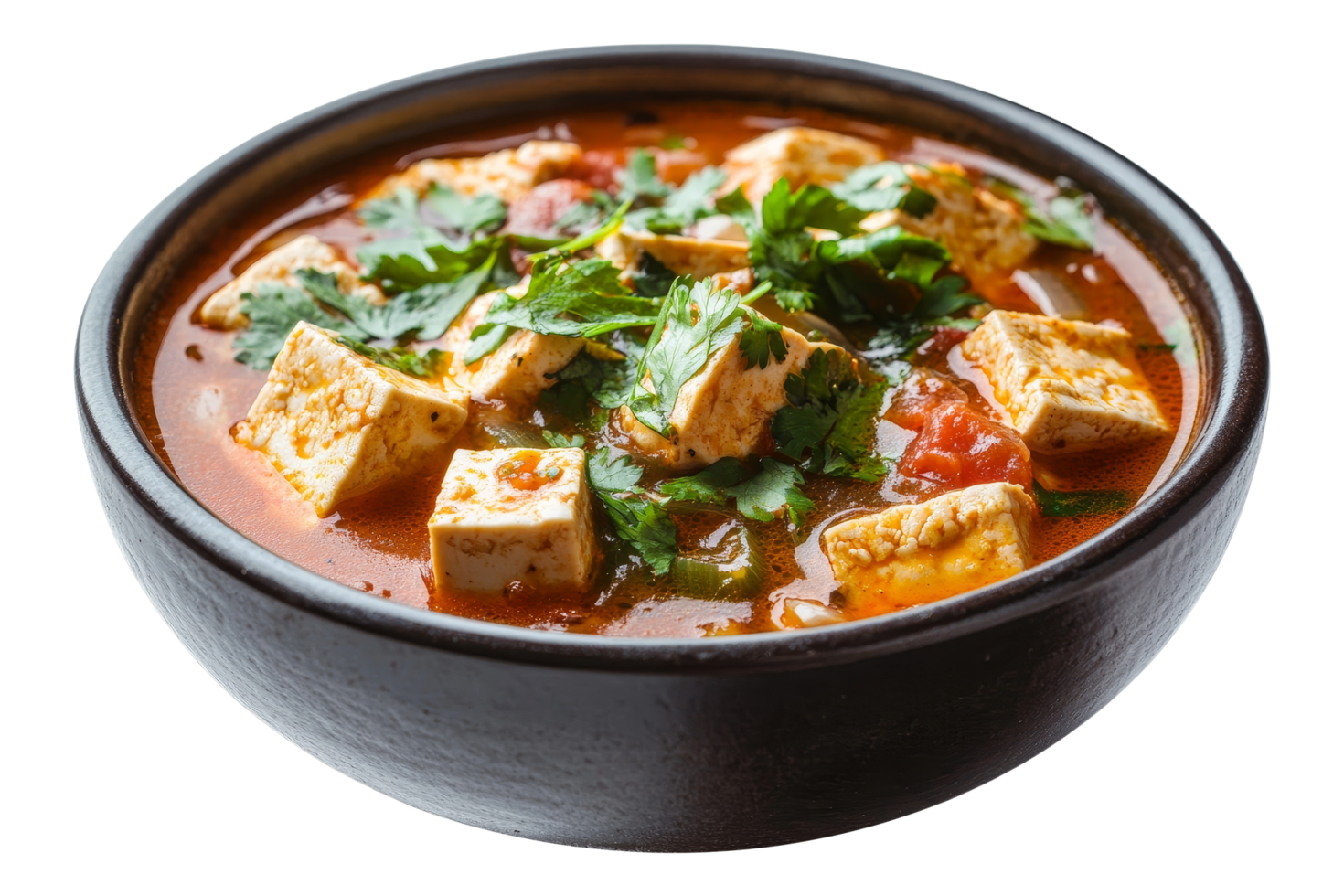 Spicy Tofu Soup with Fresh Herbs and Vegetables png