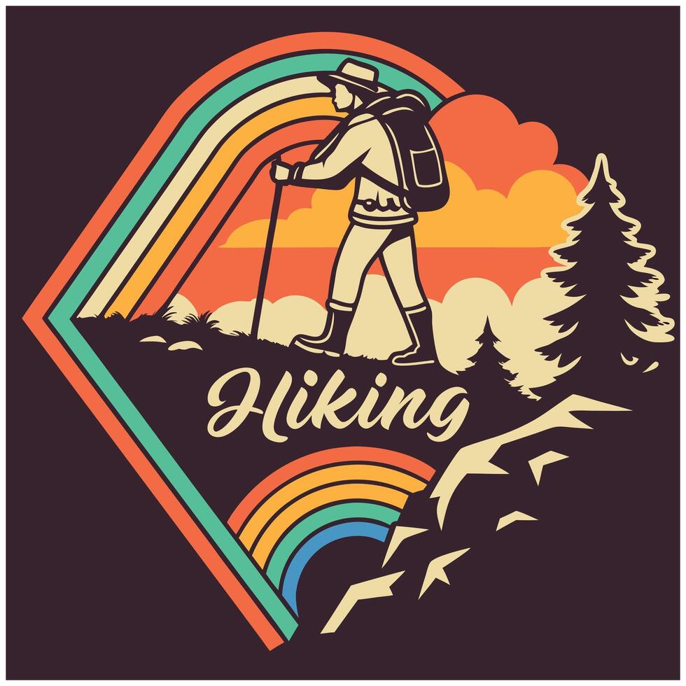 Hiking Text and Mountain Landscape Graphic Tee vector