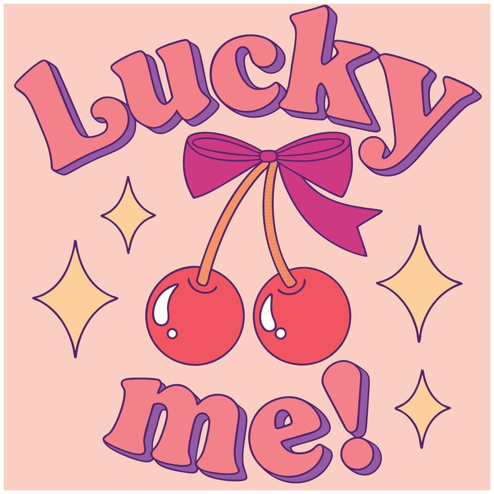 Whimsical Cherries Lucky Day Tee Shirt Design vector