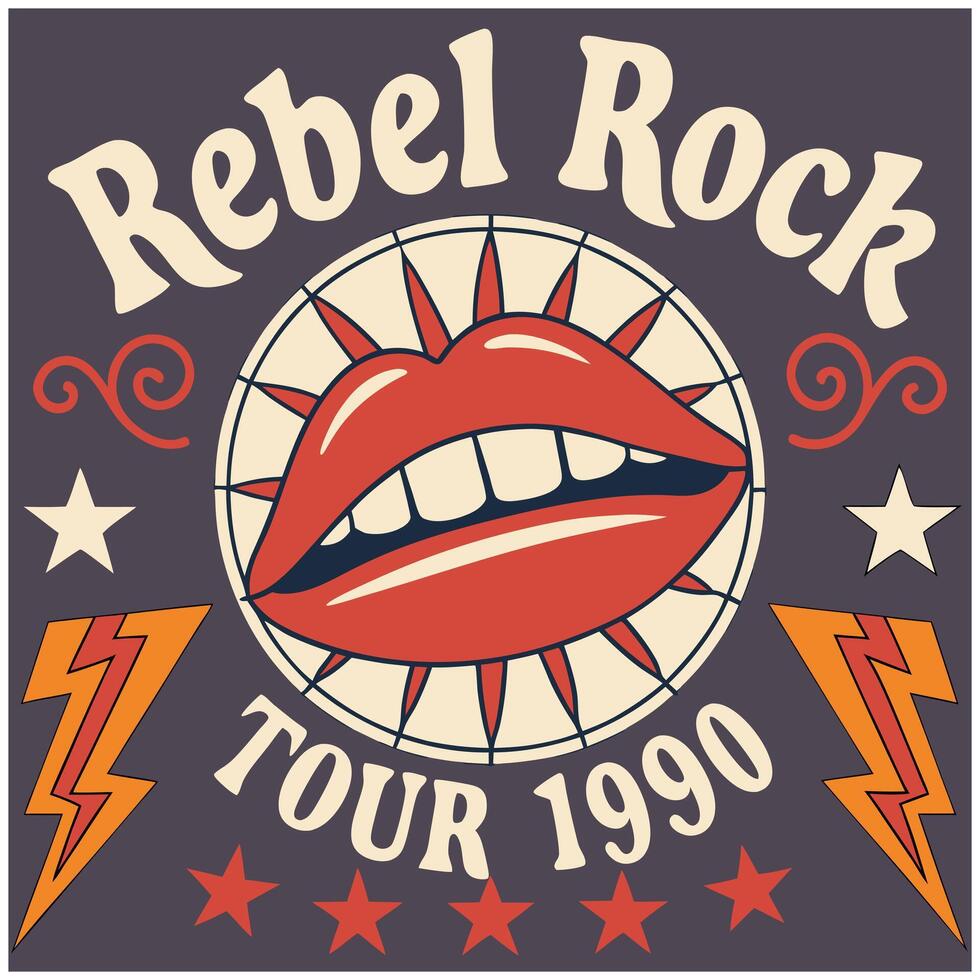 Retro Music Event Rebel Rock Tee Shirt Design vector