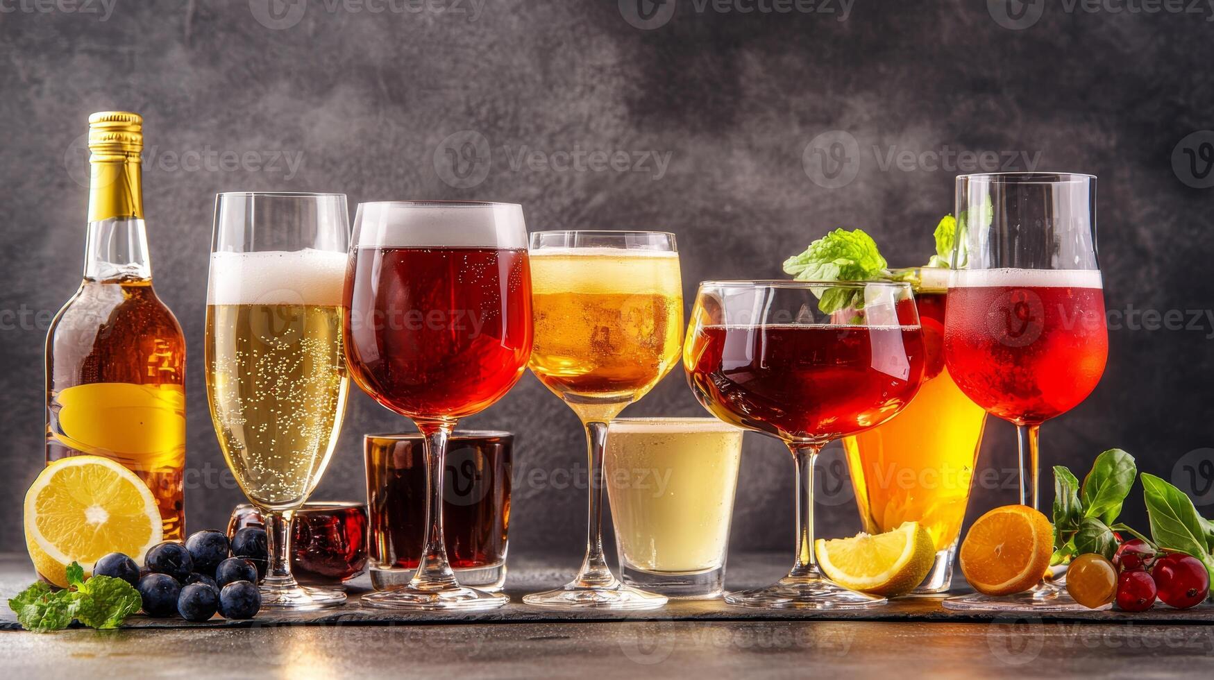 Assortment of Alcoholic Beverages. A Colorful Collection of Drinks photo