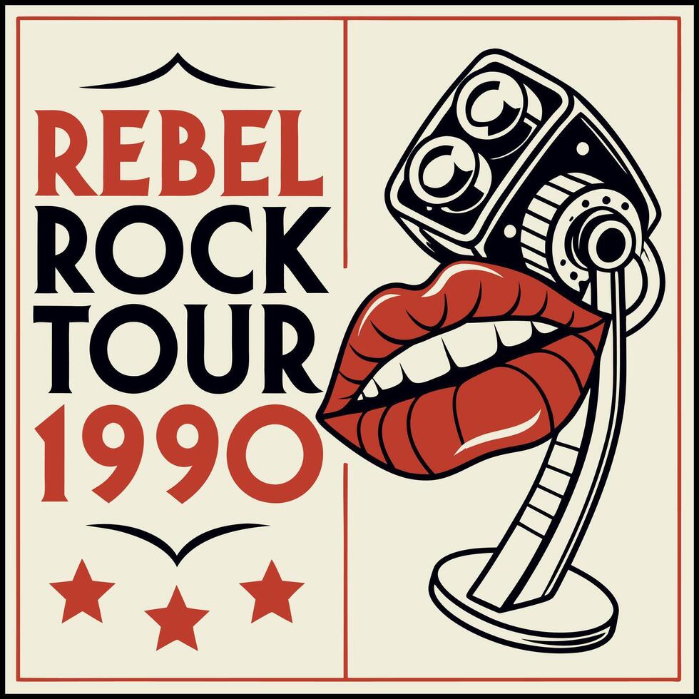 Rebel Rock Tour 1990 Retro T Shirt Design vector