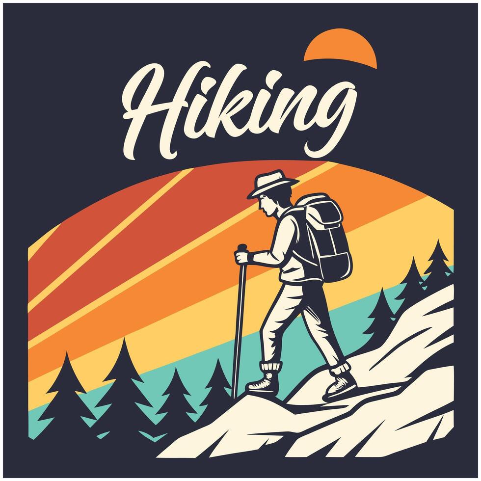 Hiking Adventure Mountain Scene T Shirt Design vector