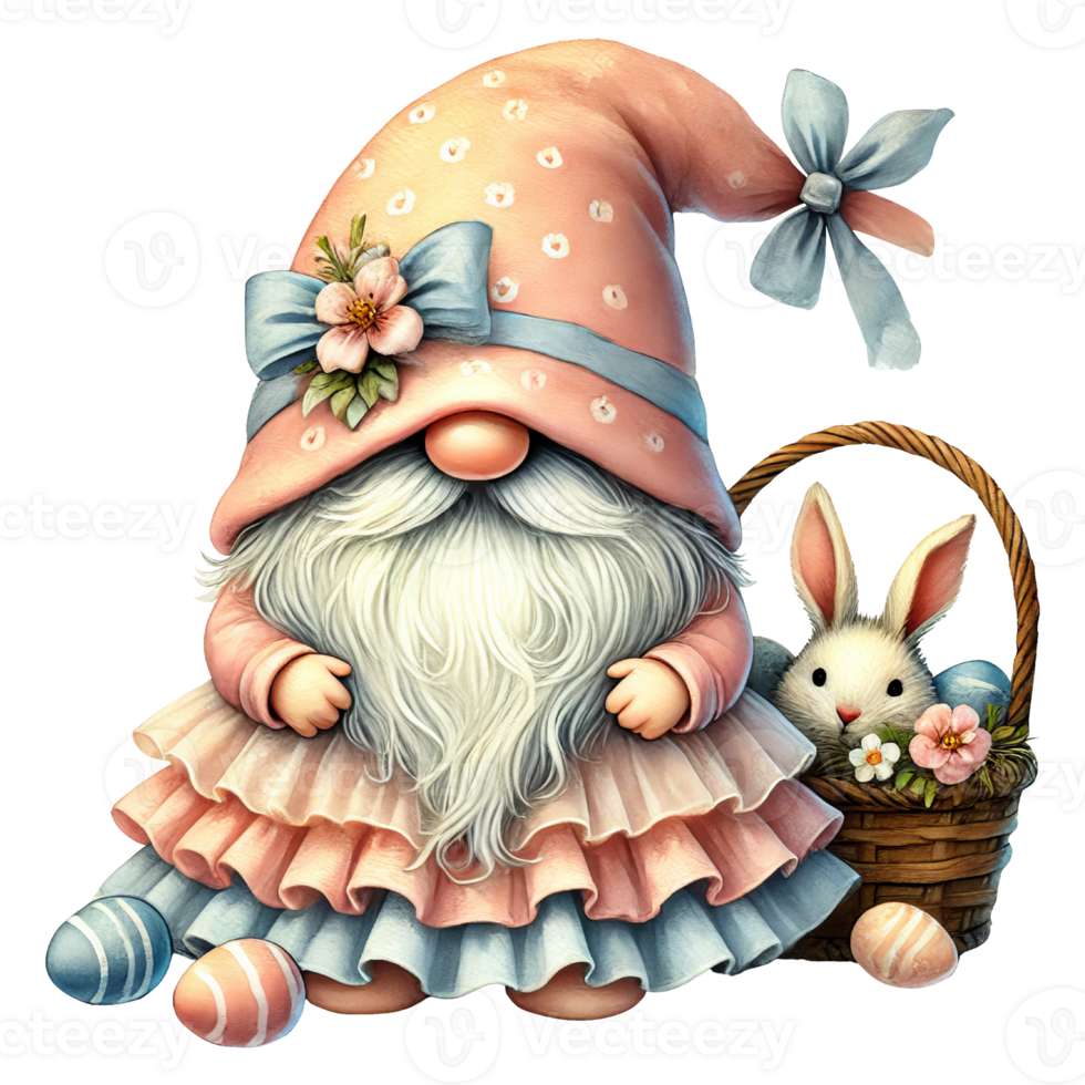 Easter gnome with rabbit and eggs isolated whimsical png