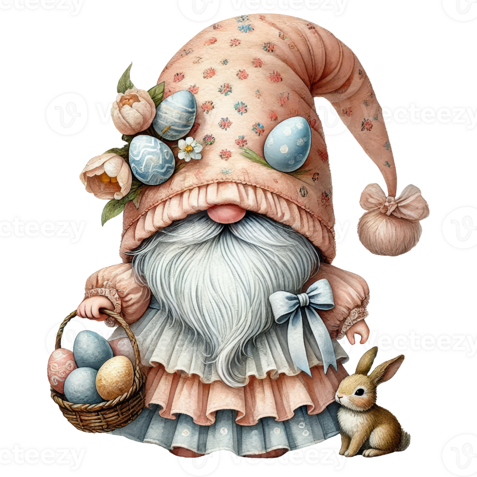 Easter gnome with rabbit and eggs isolated celebration png