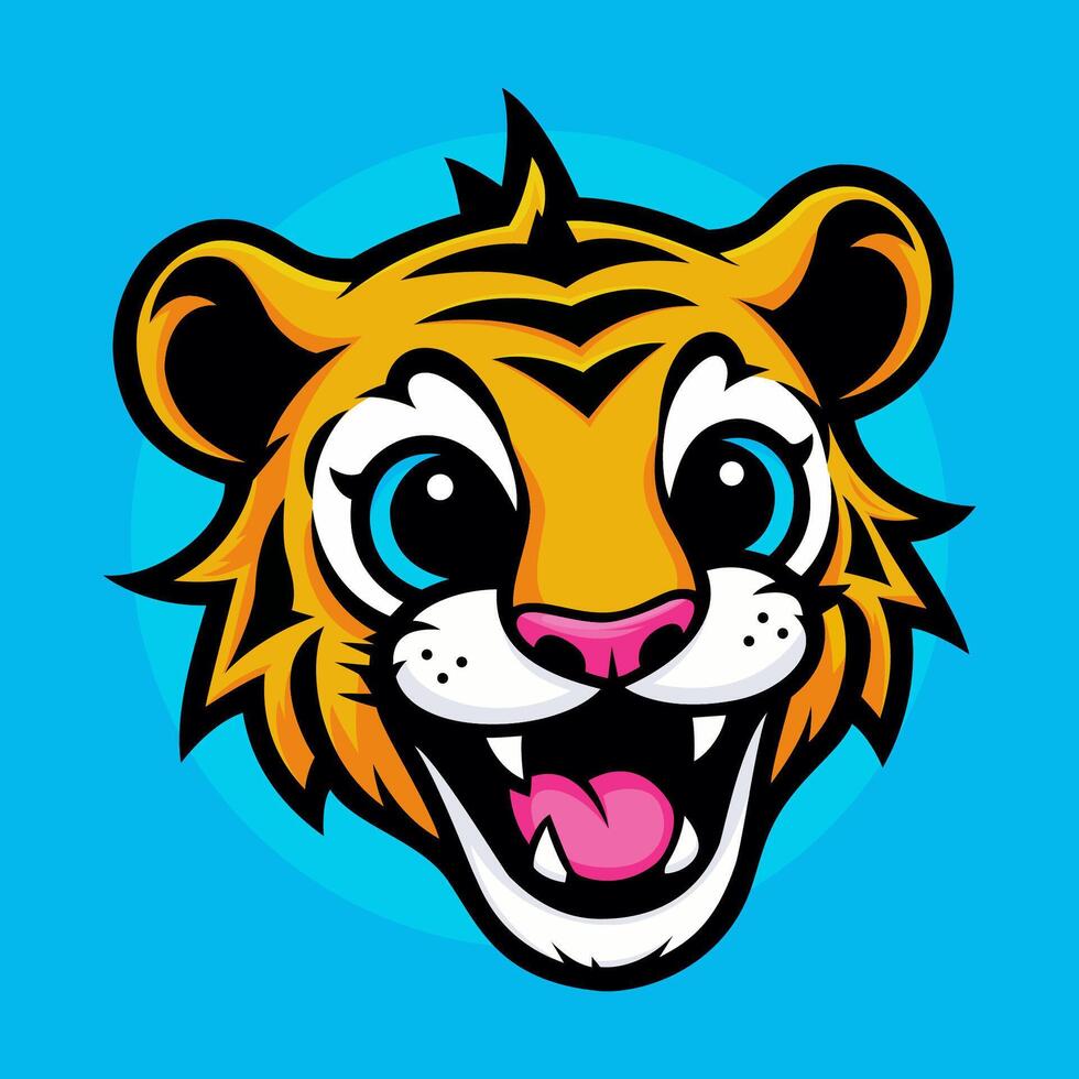 A cartoon tiger head with blue eyes and a big smile vector