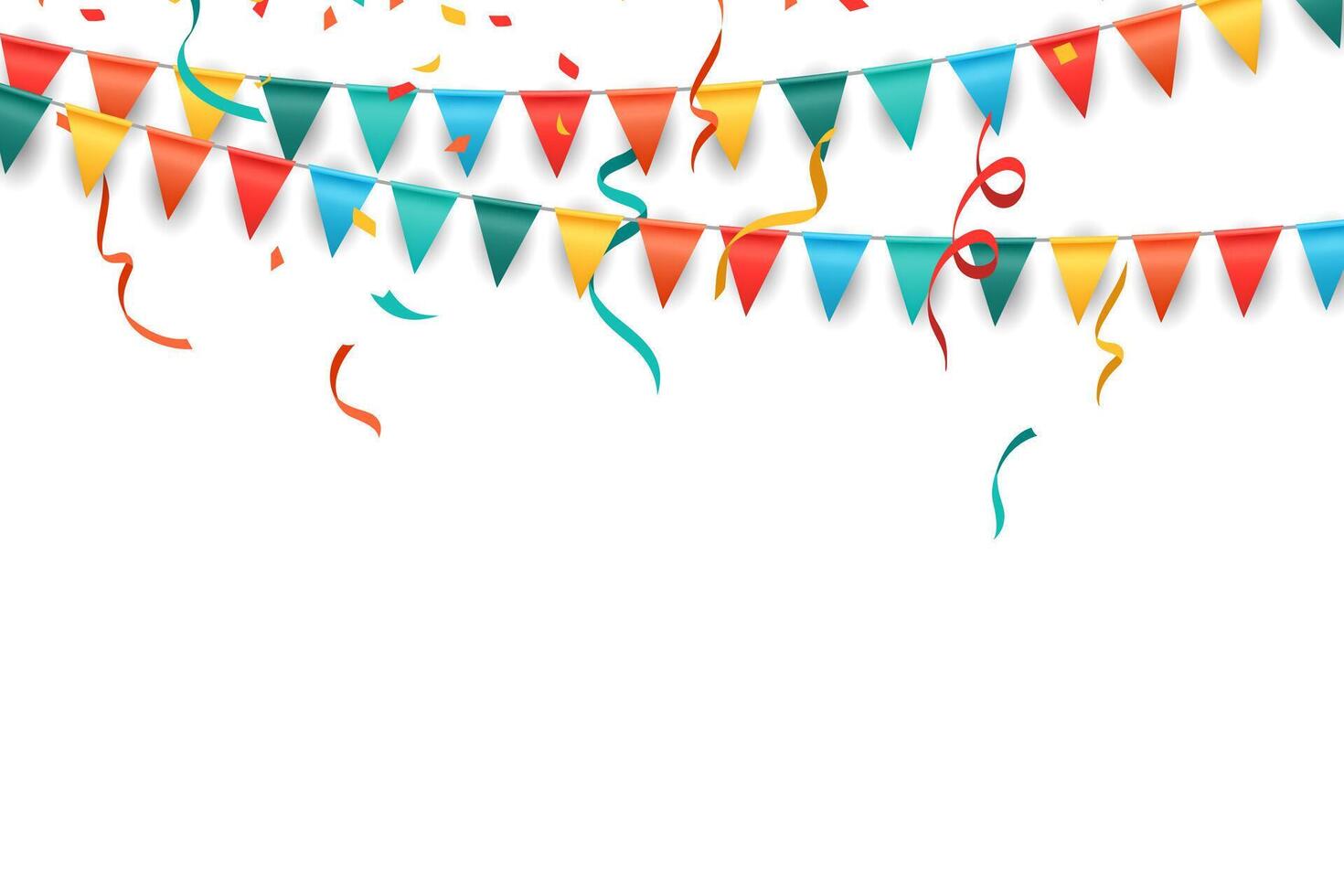 Birthday background with colorful Flags and confetti. Illustration vector